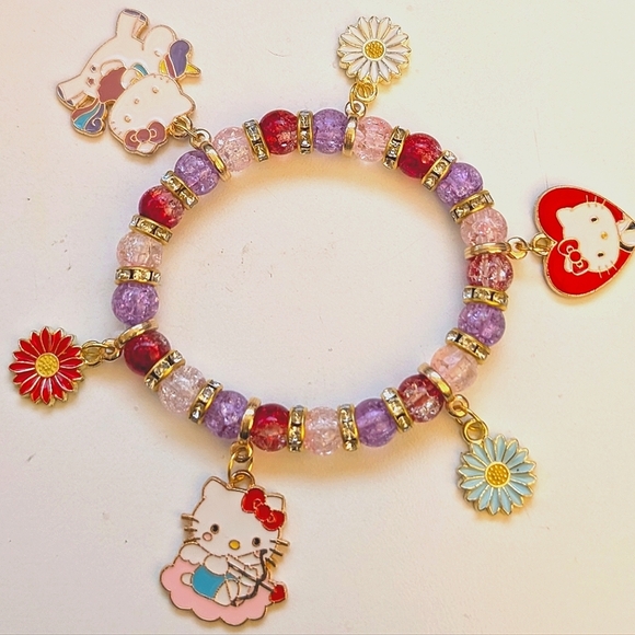 Handmade Jewelry - Handmade Glass Kawaii Hello Kitty Beaded Charm Bracelet